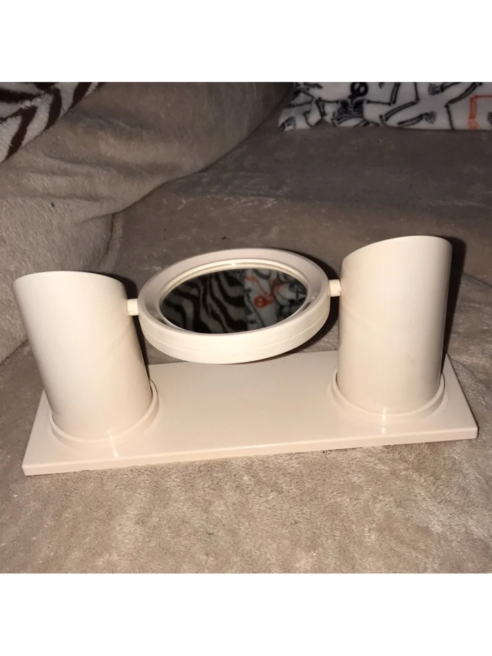 Light pink Double Cup Vanity Organizer with swivel Mirror